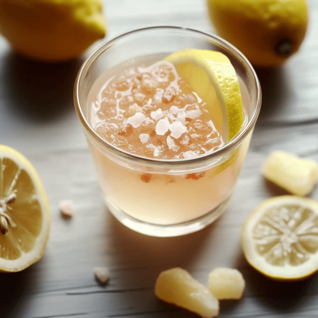 Pink Salt Trick Recipe for Weight Loss in a glass with lemon
