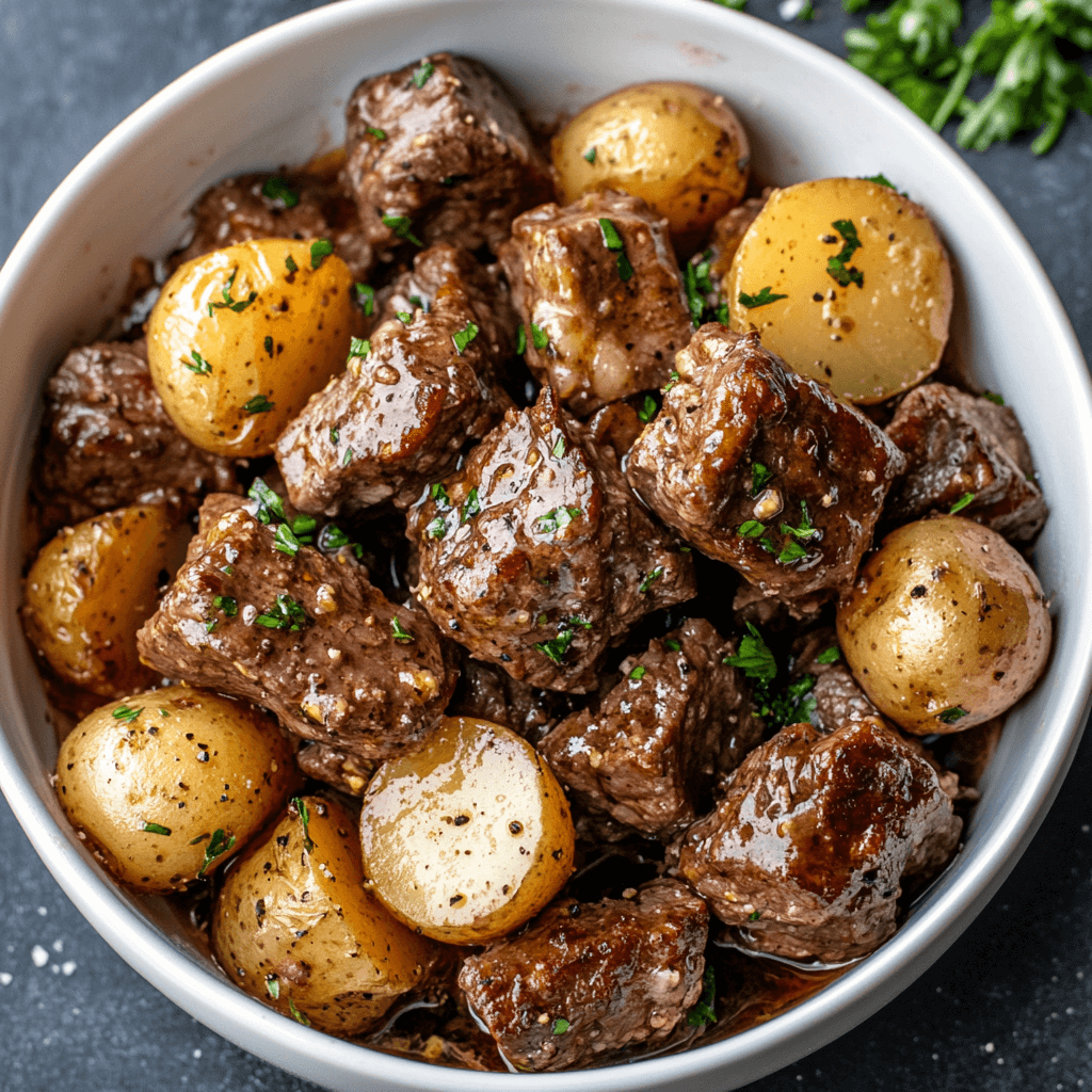 Slow Cooker Garlic Butter Beef Bites & Potatoes Delight!